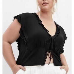 City Chic Black Ruffle Tie Blouse Top Size 18 Medium